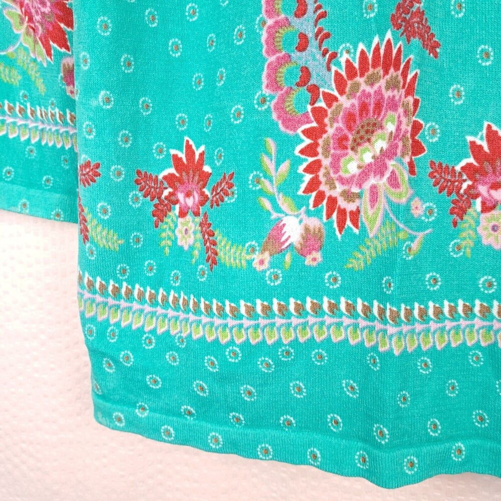 Joseph A Women Bright Blue Floral Top Stretch Lightweight 3/4 Sleeve Size L - Picture 9 of 11